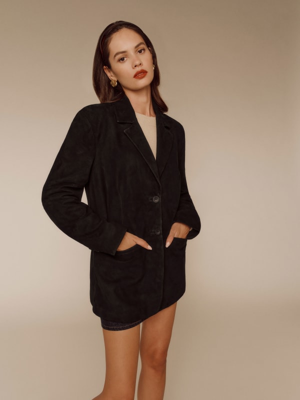 Veda Leon Oversized Suede Blazer - Black Suede